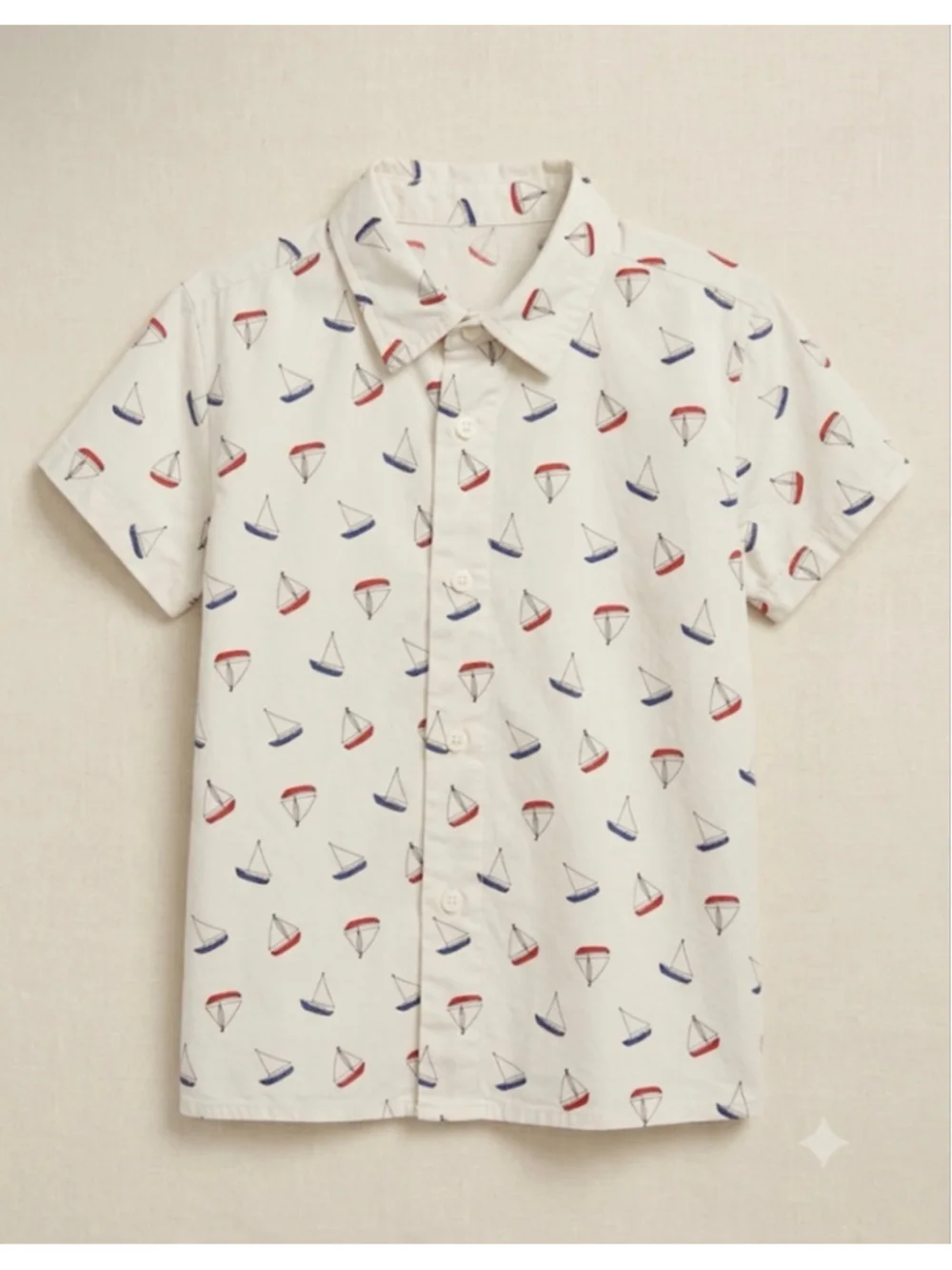 Boys' Button Down Shirt White Blue Red Sailboat Print Presumed Size 4T